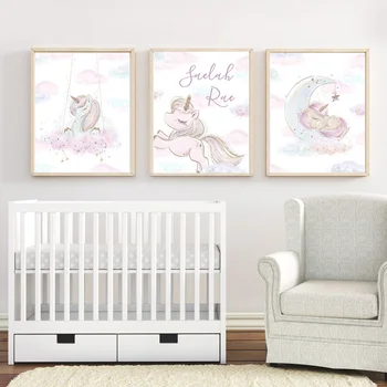 

Unicorn Moon Nursery Wall Art Canvas Painting Cartoon Nordic Posters And Prints Animal Wall Pictures Girl Baby Kids Room Decor