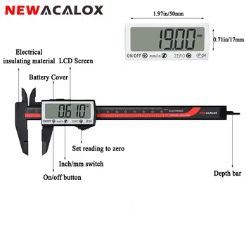 

NEWACALOX Extra-large LCD Screen Touch Digital Caliper Carbon Fiber Vernier Caliper 0-6 Inch/150mm Measurement Tool