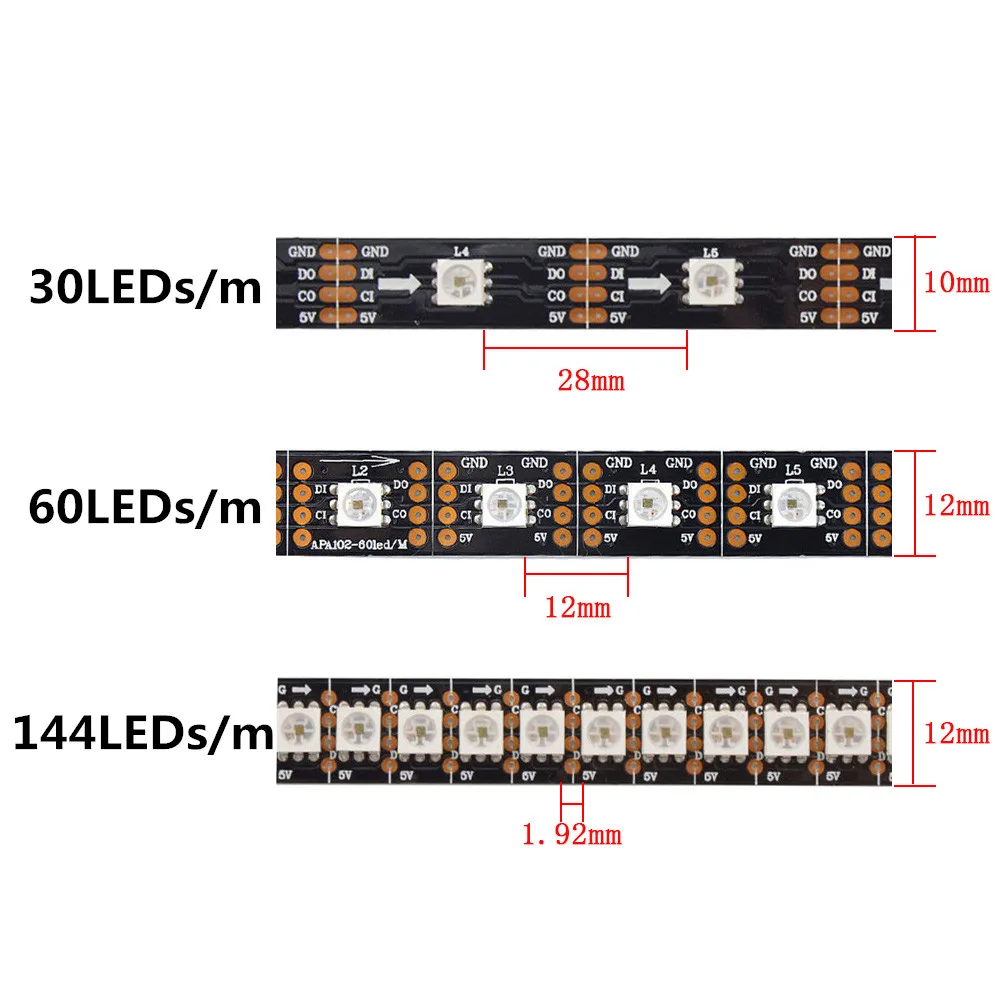 O APA102 SK9822 умный светодиодный пиксель полосы 30/60/144 светодиодный s/Пиксели/м IP30/IP65/IP67 DC5V APA102C 5050 smd RGB Светодиодные ленты 1 m/5 m