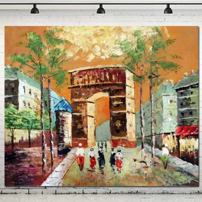 

Hand Painted Wall Art TRIUMPH PARIS CITY STREET ART Oil Painting On Canvas For Home Living Room Bedroom Home Wall Decor