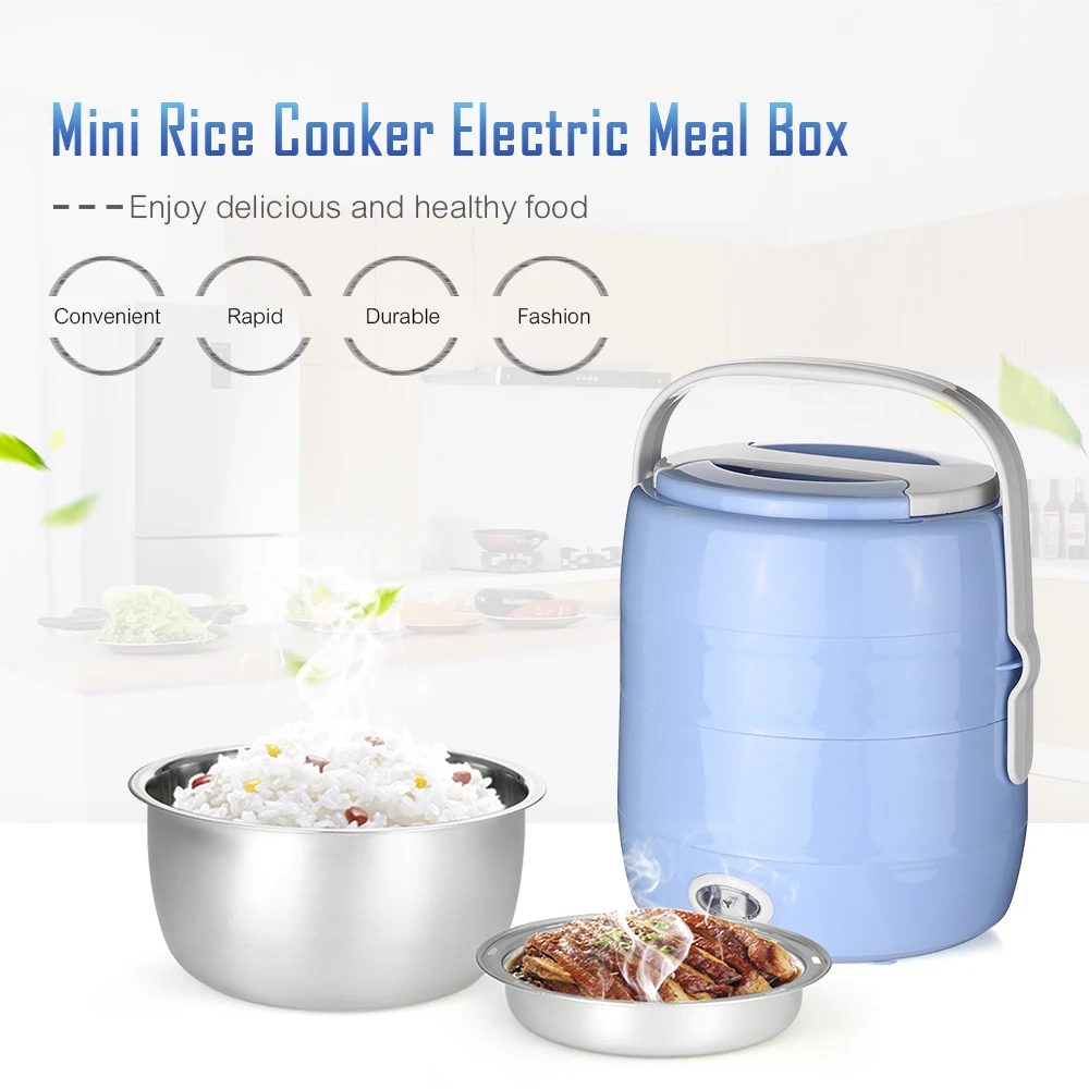 

2L Mini Rice Cooker Electric Meal Box Thermal Insulation Lunch Box Portable Electric Heating Rice Cooker with Steamer Egg Cooker