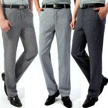 Летний стиль мужские повседневные брюки среднего возраста льняные брюки мужские брюки с высокой талией свободные деловые повседневные Прямые длинные брюки