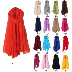 Для женщин Сплошной Цвет длинный шарф Обёрточная бумага Винтаж хлопок белье большой платок хиджаб элегантный