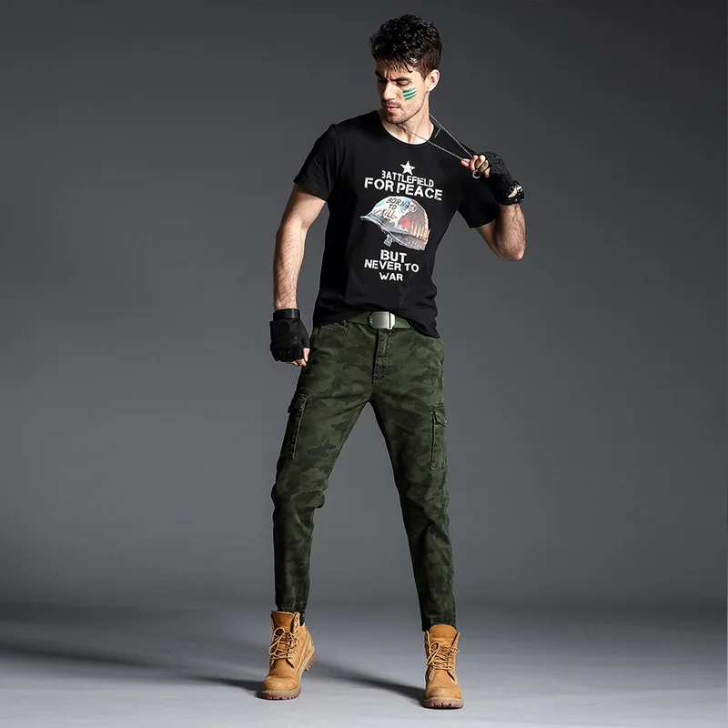 Men Cargo Pants Khaki Big Pocket Decoration Mens Casual Trousers Male Spring Fashions Army Tactical Camouflage Pants Overalls