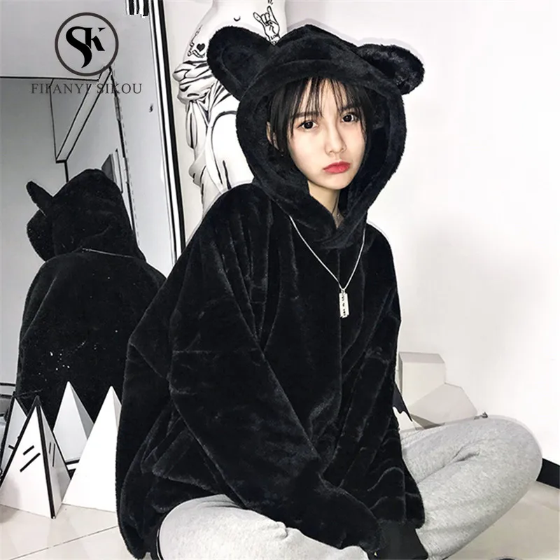 

Autumn Winter Thick warm Cute Sweatshirt Women Hoodies Long sleeve Tops Fluffy Hairy Soft Pullovers Female Sweatshirts Plus size