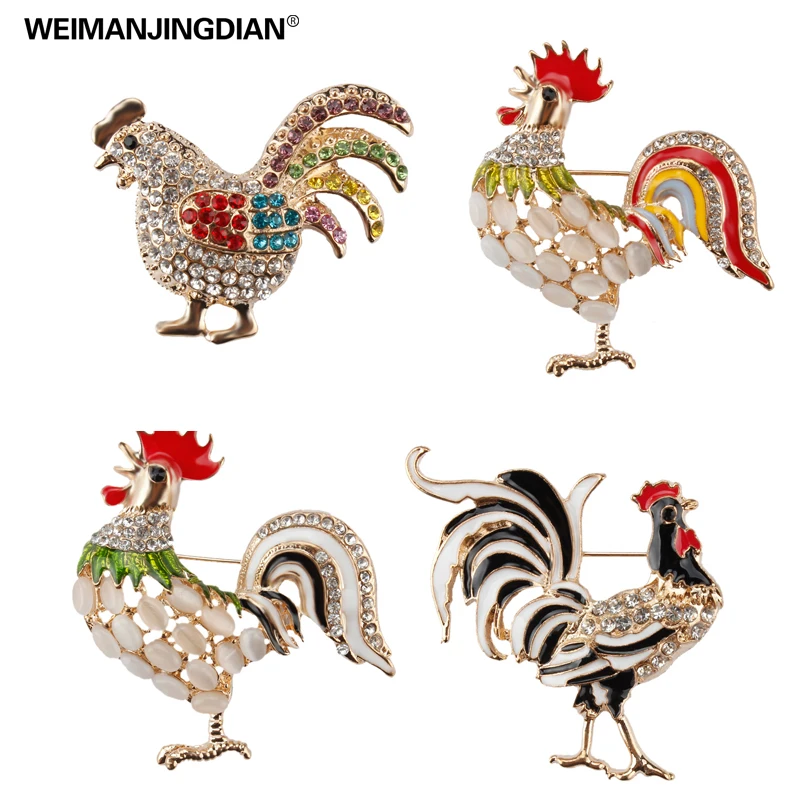 

WEIMANJINGDIAN Brand Enameled and Rhinestones Rooster Cock Fashion Jewelry Brooch Pins in Assorted Colors