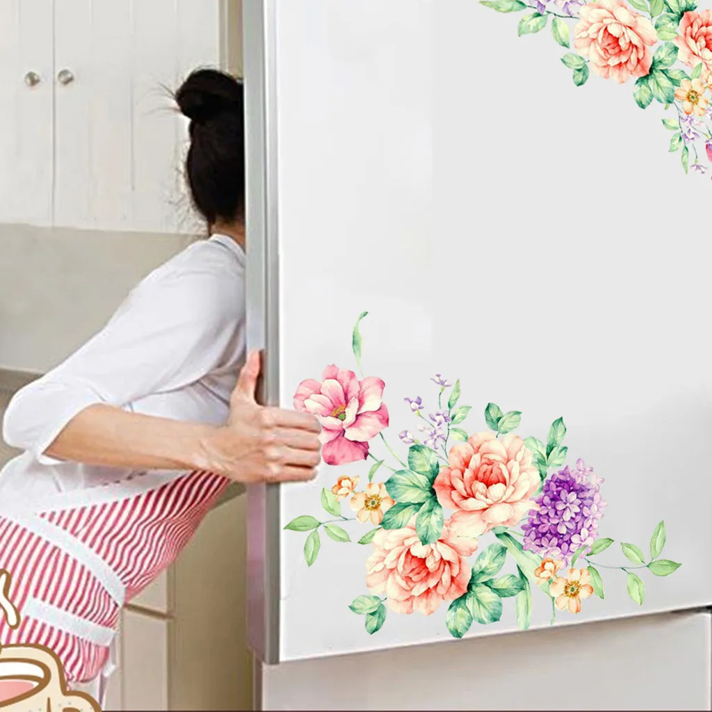 Высокое качество креативный холодильник красочные наклейки с цветами узор пион наклейки на холодильник s домашняя отделка кухни настенная роспись