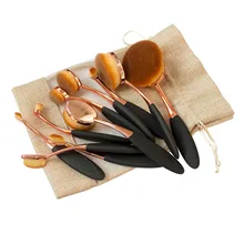 Hot Selling 10 pcs Tooth Brush Shape Oval Makeup Brush Set Multipurpose Powder Brush Kit with Bag for Ladies