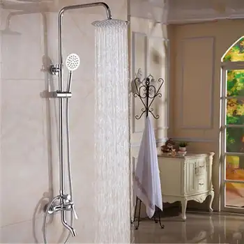 

8Inch Chrome Brass Polished Rainfall Shower Faucet Set Shower Tub Mixer Tap Nozzle Spout Wall Mounted With Handshower Head