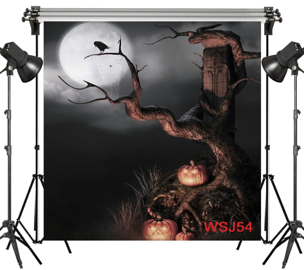 LB Polyester &amp Vinyl Halloween Scary Fade Dead Tree Crow Pumpkin Lantern Backgrounds For Photo Studio Photography Backdrops |