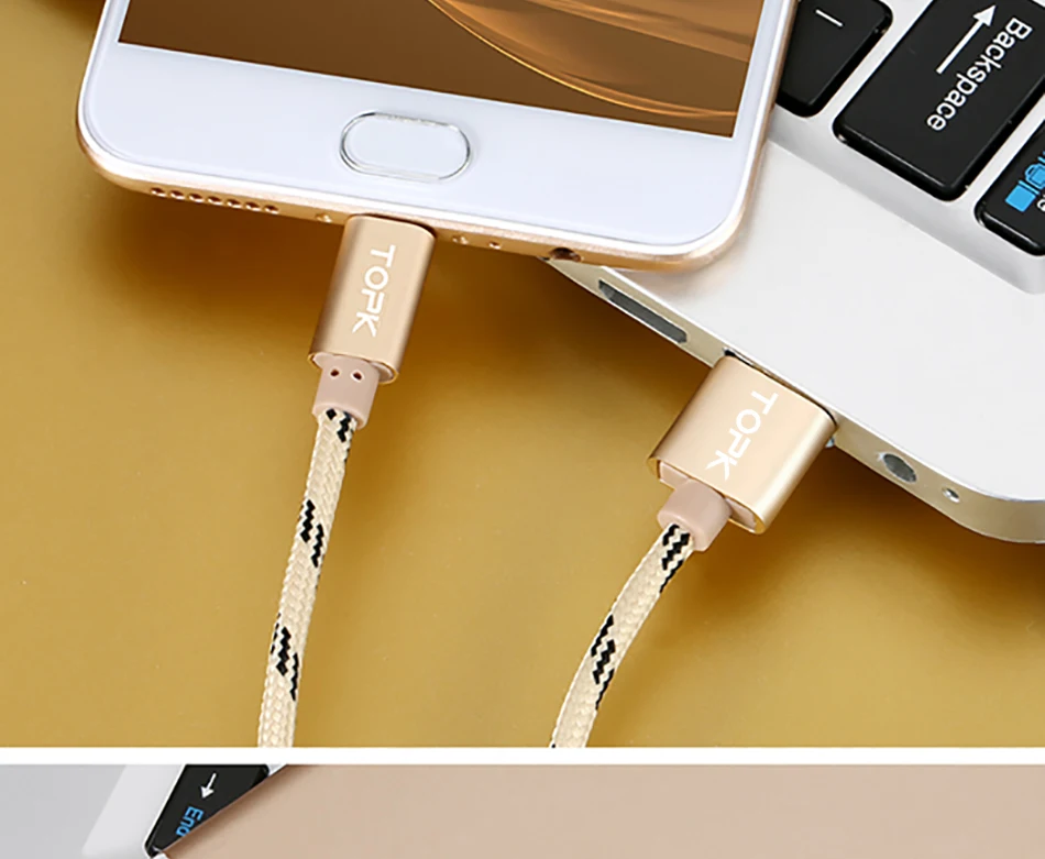 TOPK [3-Pack] 5 V/2,4 A(макс.) Micro USB кабель, нейлоновый плетеный металлический корпус позолоченный зарядный кабель для samsung/Xiaomi/huawei