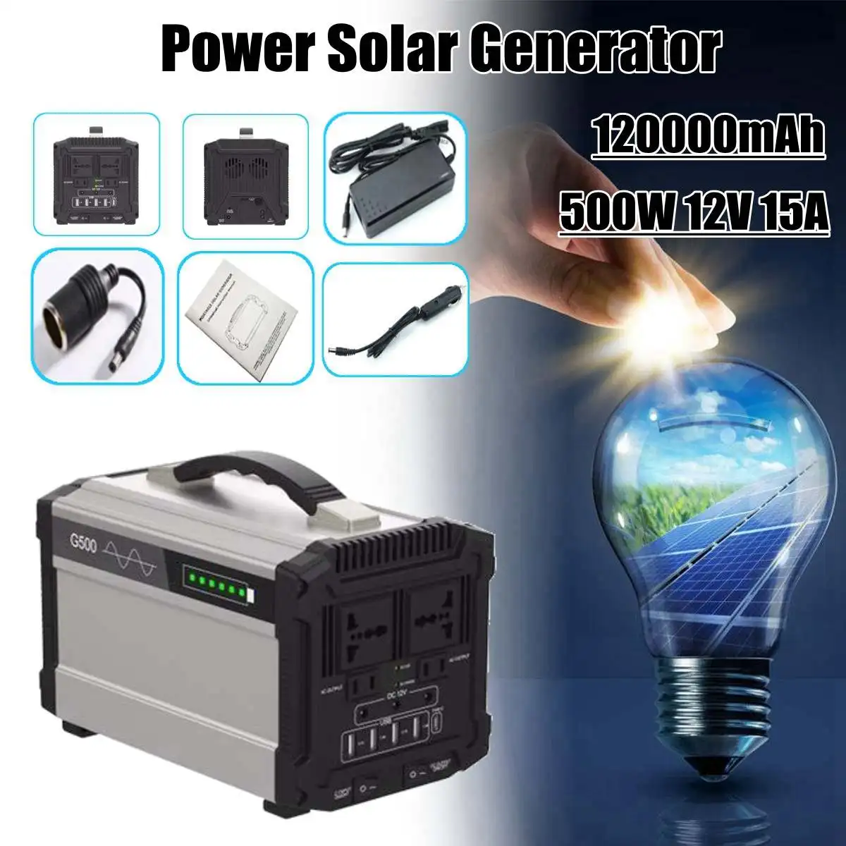 

444Wh 120000mAh 500W 12V 15A Energy Storage Home Outdoor Portable Power Solar Generator Faster Charge