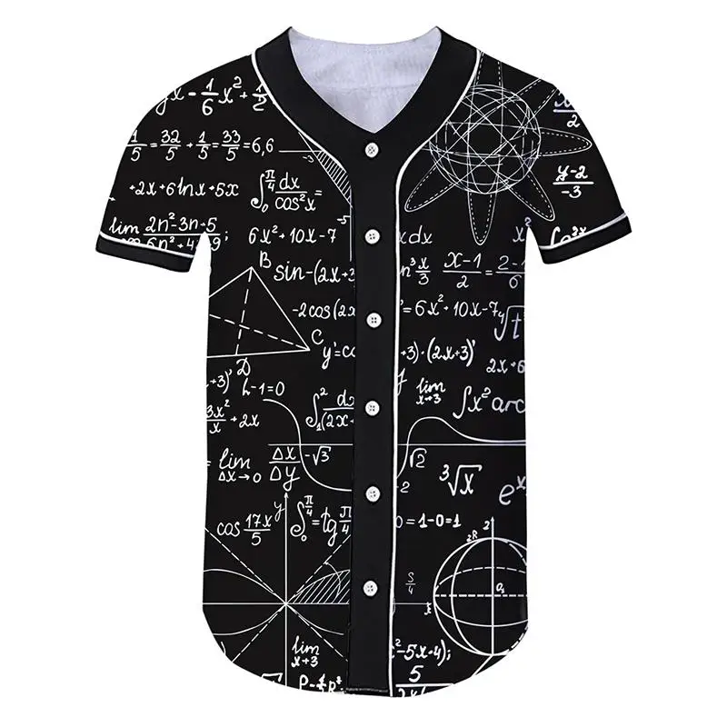 

2019 Hot Baseball Jersey T Shirt Math 3D Print Short Sleeve Men T-Shirt Button Shirt Slim Fit Hip Hop Streetwear