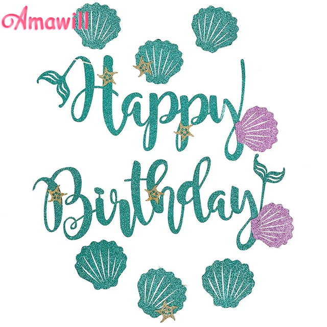 amawill glitter mermaid happy birthday banner blue letter purple