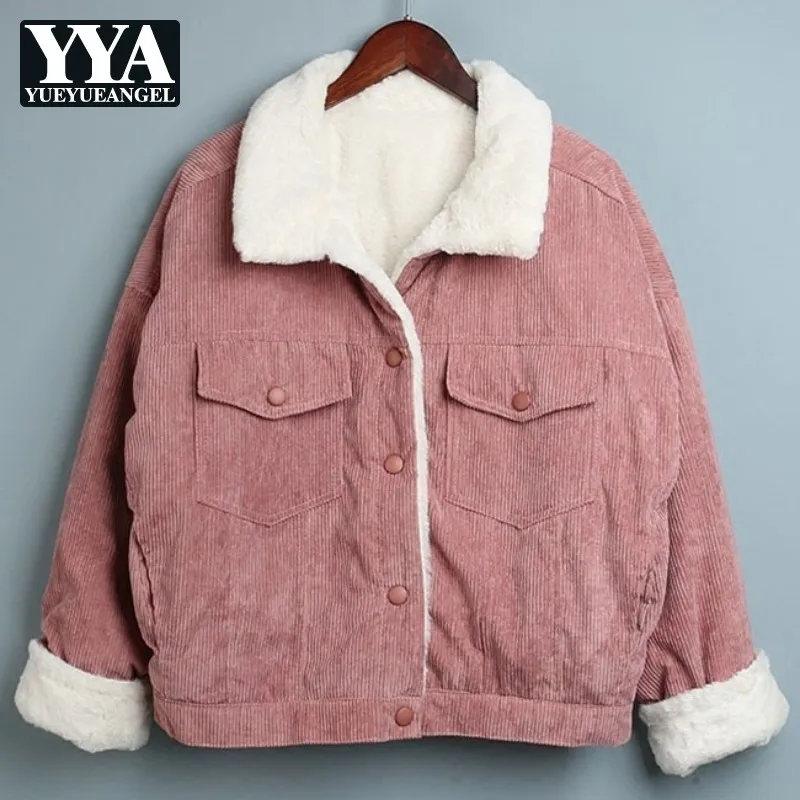 

2019 Autumn Winter New Corduroy Rabbit Fur Lining Thick Warm Jacket Women Fashion Korean Lapel Loose Female Parka Coats Clothing