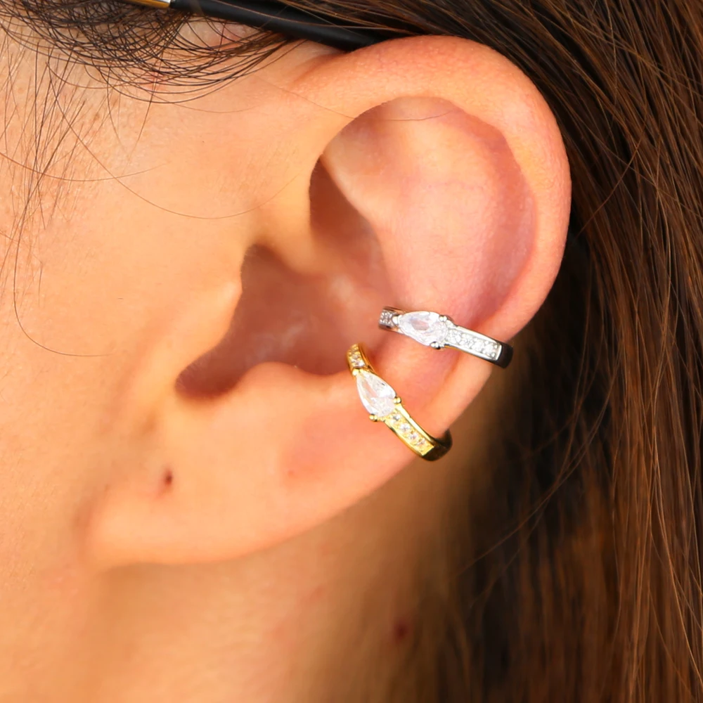 

Real 925 sterling silver mini cuff earring 1 PIECE tear drop cz ear cuff clip earring for girl lady gift