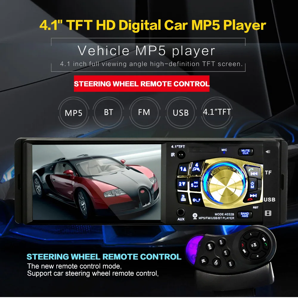 NEW 4.1 inch TFT HD Screen Car radio Mp5 Bluetooth Player car Audio Support Rear Camera View SD/USB Car MP4 MP5 1 din in dash