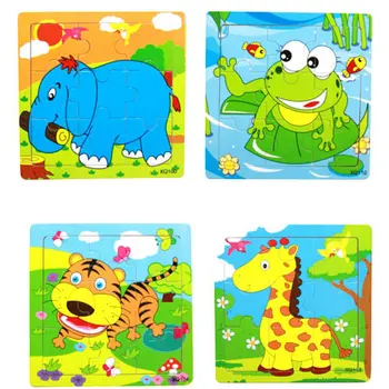 

Kids Baby Child Cartoon Animals Pattern Educational Puzzle Wooden Toy Game Gift random delivery