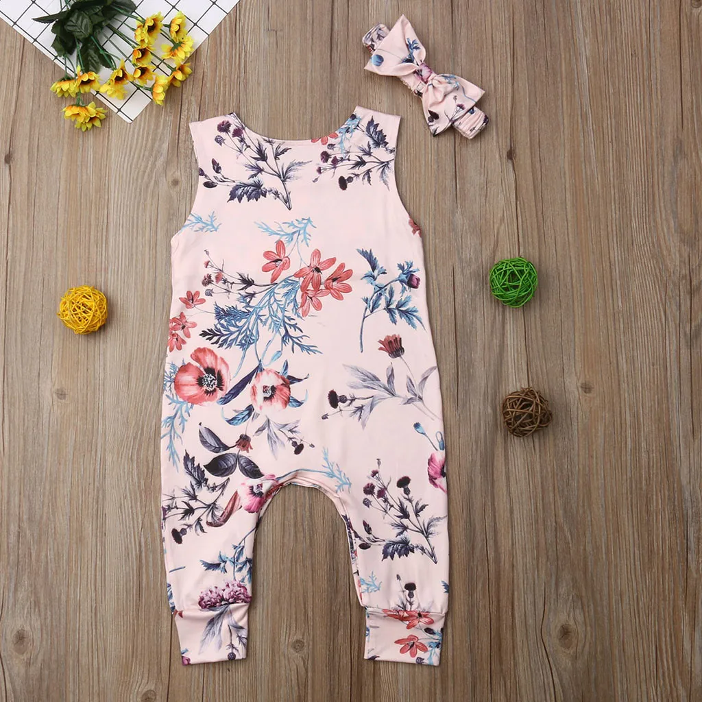 

Children's set 2019 TOP Toddler Baby Girl Floral Romper Jumpsuit Clothes Headband Outfits Sets 5.22