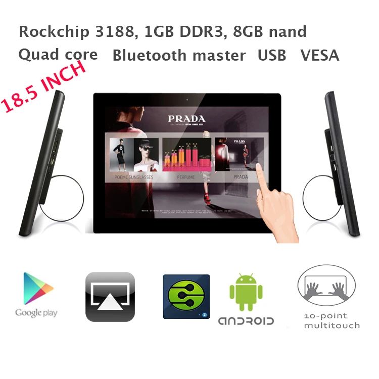 

18.5 inch android all-in-one desktop pc in black (Touch screen,RK3188,1GB DDR3, 8GB nand, USB, mini USB,RJ45,VESA, Wall Bracket)