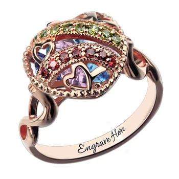 

AILIN Rose Gold Color Open Heart Birthstone Caged Ring Custom Jewelry for Mom Hand Stamped Mother Gift
