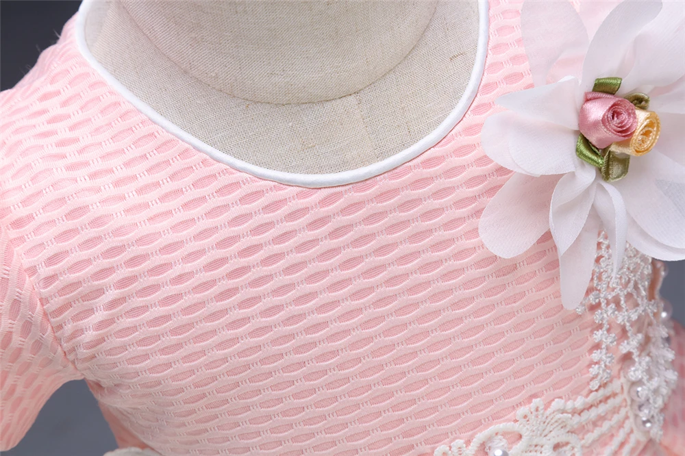 High Quality Flower Daby Dress For Girls Pink Cute Pearl Infant 1 Year Birthday Patry Princess Ball Gown Baby Christening Dress (5)