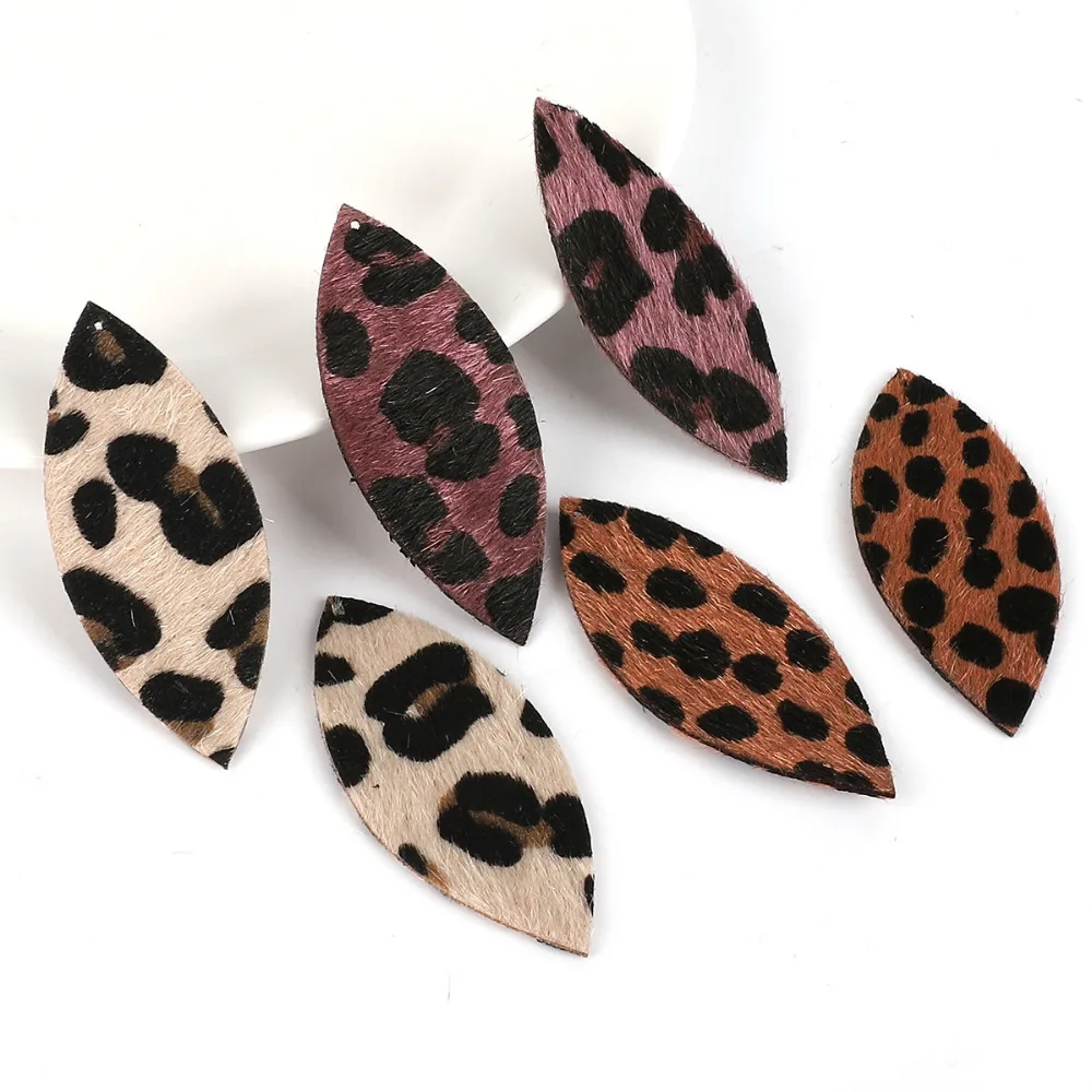 

New Selling 2Pcs 60x25MM Large Oval Leopard Print PU Leather Charm Pendant For DIY Earring Jewelry Findings