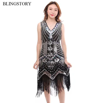 

BLINGSTORY Luxury 1920s Handmade Diamond Fringe Dresses Evening Great Gatsby Flapper Retro Tassel Dress Elegant Vestido