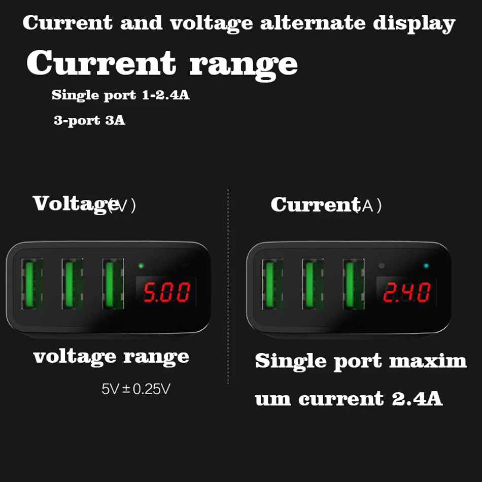 3A 3 Ports Universal Cell Phone Power Adapter Dual USB Mobile Travel Wall Charger for iPhone Samsung iPad with LED Display77