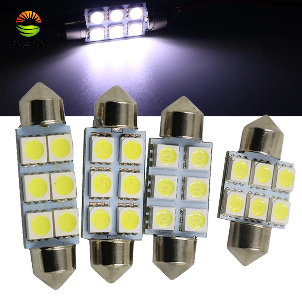 YSY 20pcs Festoon 31mm 36mm 39mm 41mm LED Bulb C5W Super Bright 5050 6SMD Auto Interior Doom Lamp Car Styling Light 12v white | Автомобили