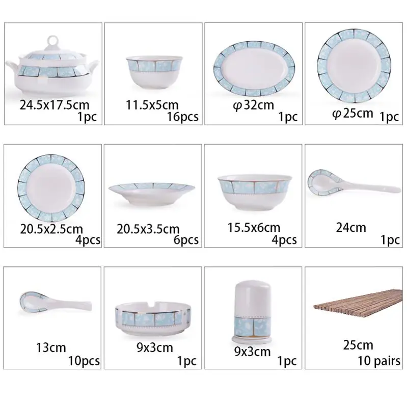 60 шт. костяного фарфора посуда, обеденные миски, тарелки, бытовые Комбинированные Костюмы,. Высокая термостойкость корейский стиль - Цвет: 56pcs