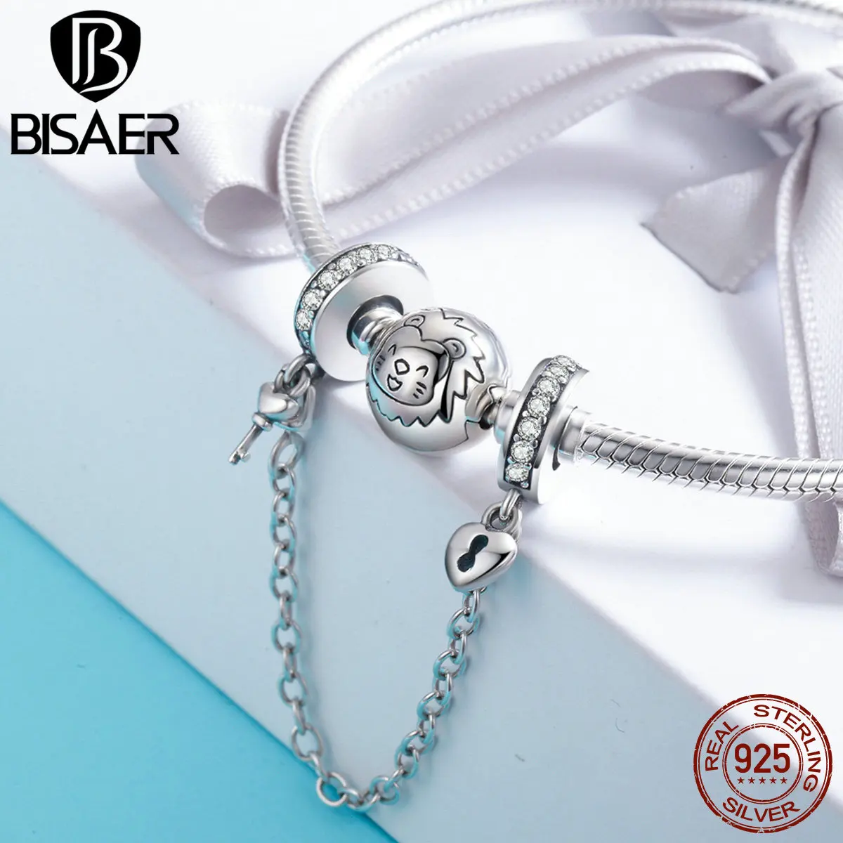 Online BISAER 925 Sterling Silber Schlüssel zu Ihrem Herz Baumeln Sicherheit Kette Stopper Fit Charme Silber 925 Armband Perlen   Schmuck, der