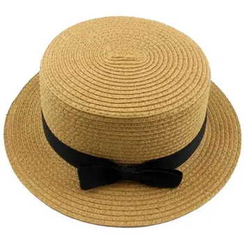 

Fashion Women Flat Top Straw Beach Hat Panama Summer Straw Hats Snapback Casual Panama Cap Lady Bowknot Straw Flat Sun hat Girls