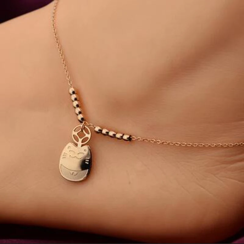 

VOGUESS Cute Rose Gold Color Small Cat Anklets For Women Charm Foot Anklet Bracelet Summer Jewelry pulseras tobilleras