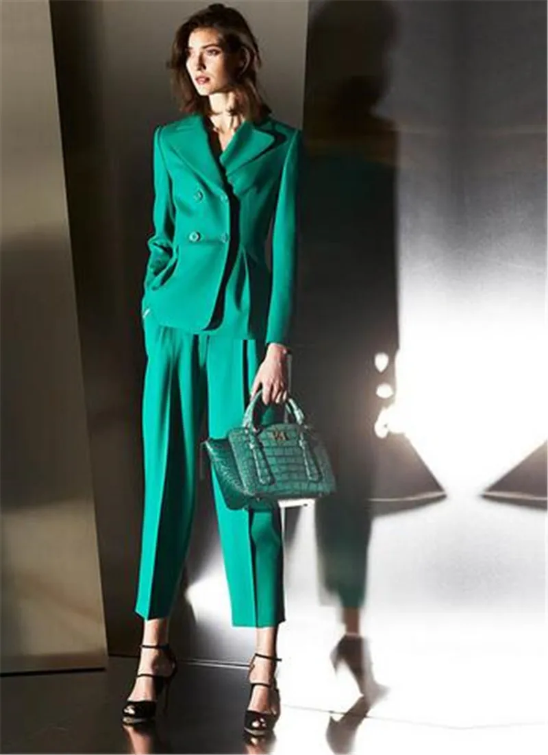 Зеленые брючные костюмы для женщин, офисные деловые костюмы, формальные комплекты одежды для работы, однородные стили, элегантный брючный костюм на заказ