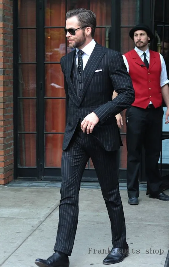Мужские костюмы в черную полоску, итальянский дизайн, высокое качество, деловые мужские смокинги для официальных вечеринок, Офисная Рабочая одежда(пиджак+ брюки+ жилет