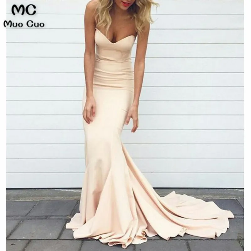 Champagne mermaid prom dress, Simple prom dress,