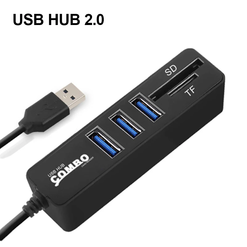 Мини usb-хаб 3,0 Мульти USB разветвитель 3 порта+ 2 кард-ридера портативный концентратор комбинированный все в одном SD/TF для компьютера и ноутбука аксессуары - Цвет: USB 2.0 Black