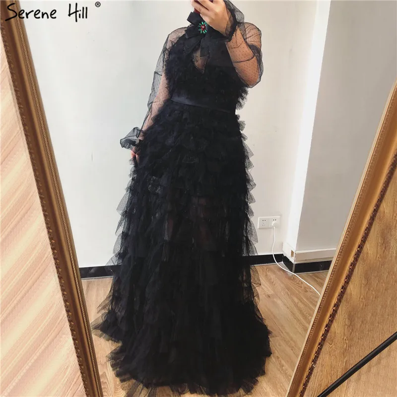Дубай черное перспективное сексуальное платье для выпускного вечера с бантом, с вырезом, с длинным рукавом, платья для выпускного вечера Serene hilm BLA60906