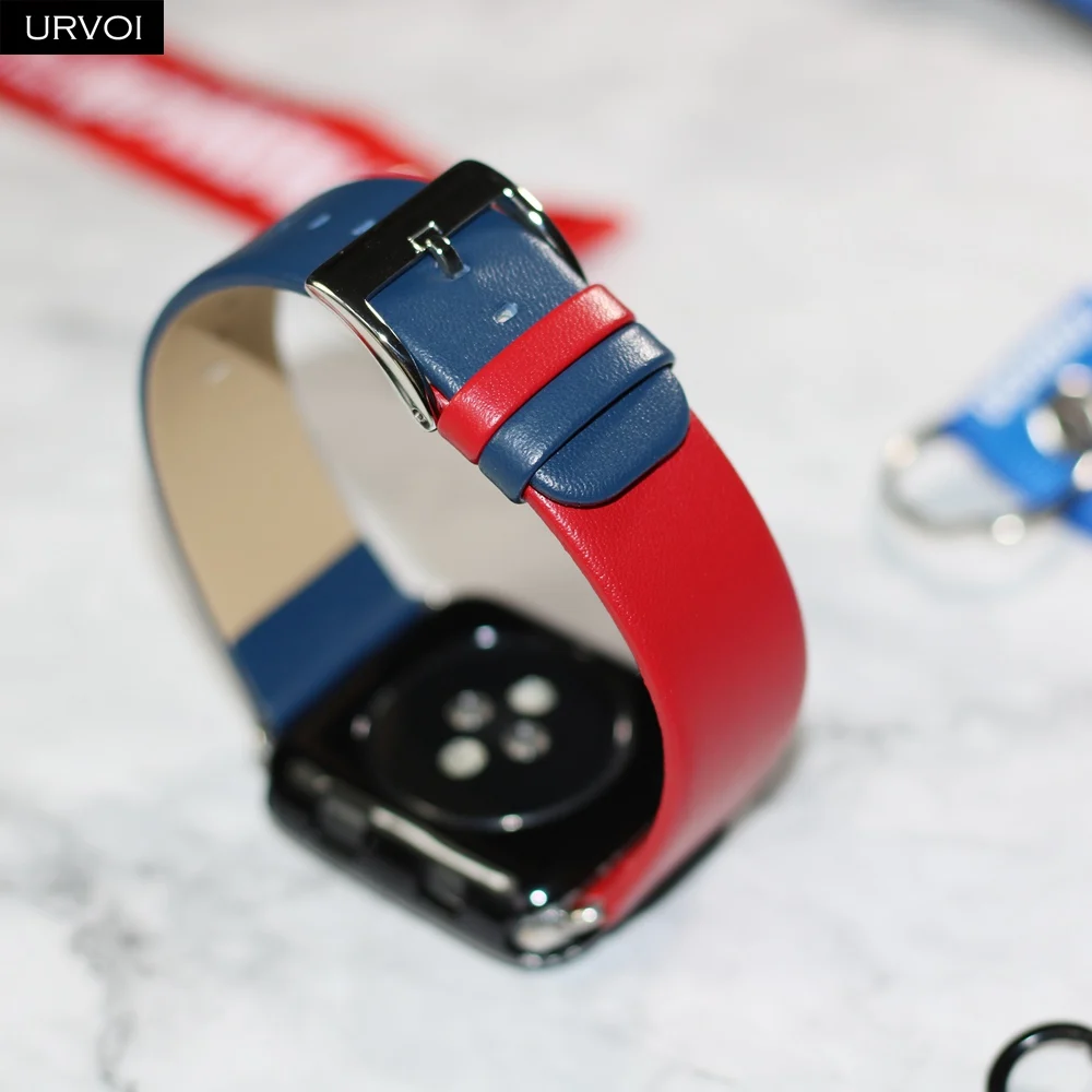 URVOI ремешок для apple watch series 5 4 3 2 1 двойной цвет ремешок из натуральной кожи для iwatch ремень современный модный крутой ремень