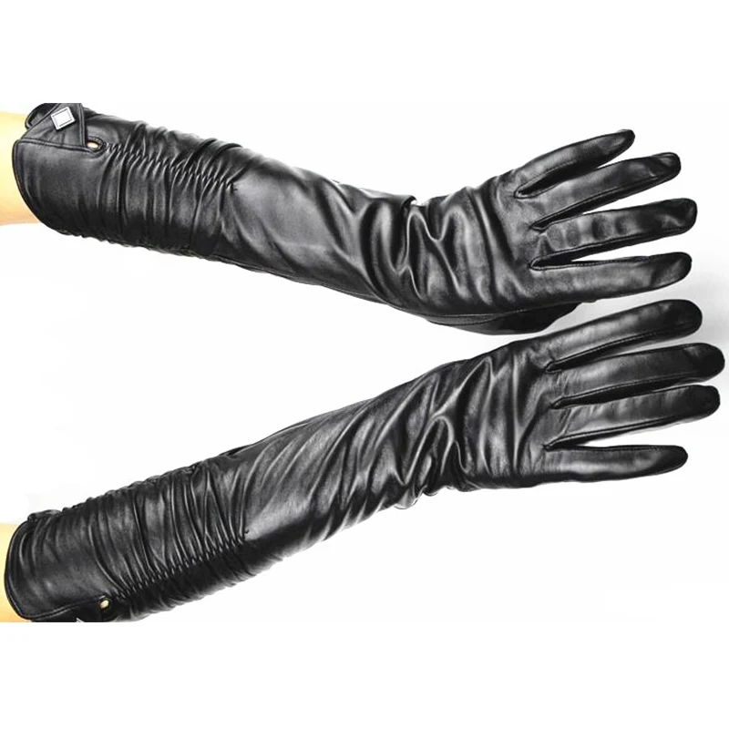 

women Long Sheepskin fashion Gloves Female Leather Over Elbow Length Elastic Style Velvet Lining Warm Free Shipping