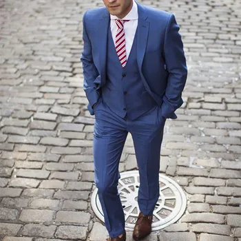 

New Arrival Groom Tuxedo Blue Groomsmen Notch Lapel Wedding Dinner Suits Best Man Bridegroom men suit (Jacket+Pants+Tie+Vest)