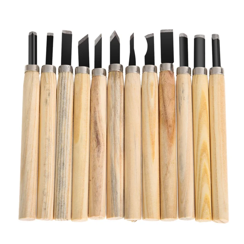 

12pcs Carving Tools DIY Clay Pottery Tools for Wood Carving Chisels Knife Sculpture Wooden Handle Set