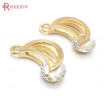

(36429)10PCS 15x9MM 24K Champagne Gold Color Brass with Zircon with Moon Round Charms Pendants High Quality Diy Jewelry Findings
