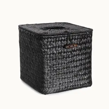 Square Seagrass Tissue Box Holder - Black 3