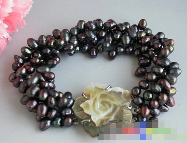 

Hot sale>@@ > 09451 4row baroque black rice Freshwater cultured pearl bracelet