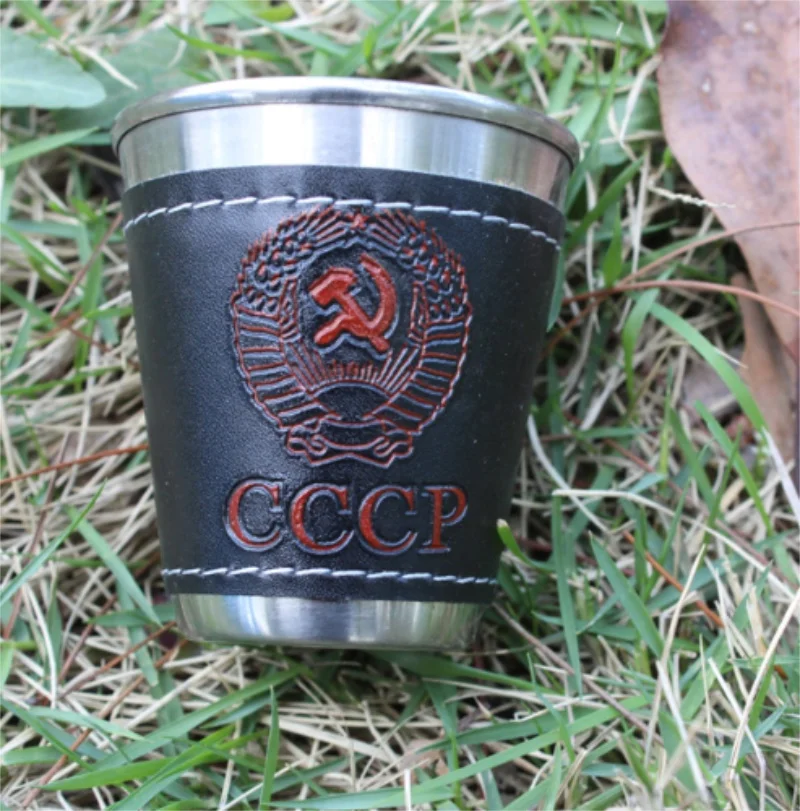 4 шт./лот 70 мл Посуда для походов дорожные чашки набор для пикника приборы из нержавеющей стали винный стакан для пива виски из искусственной кожи/50 наборов