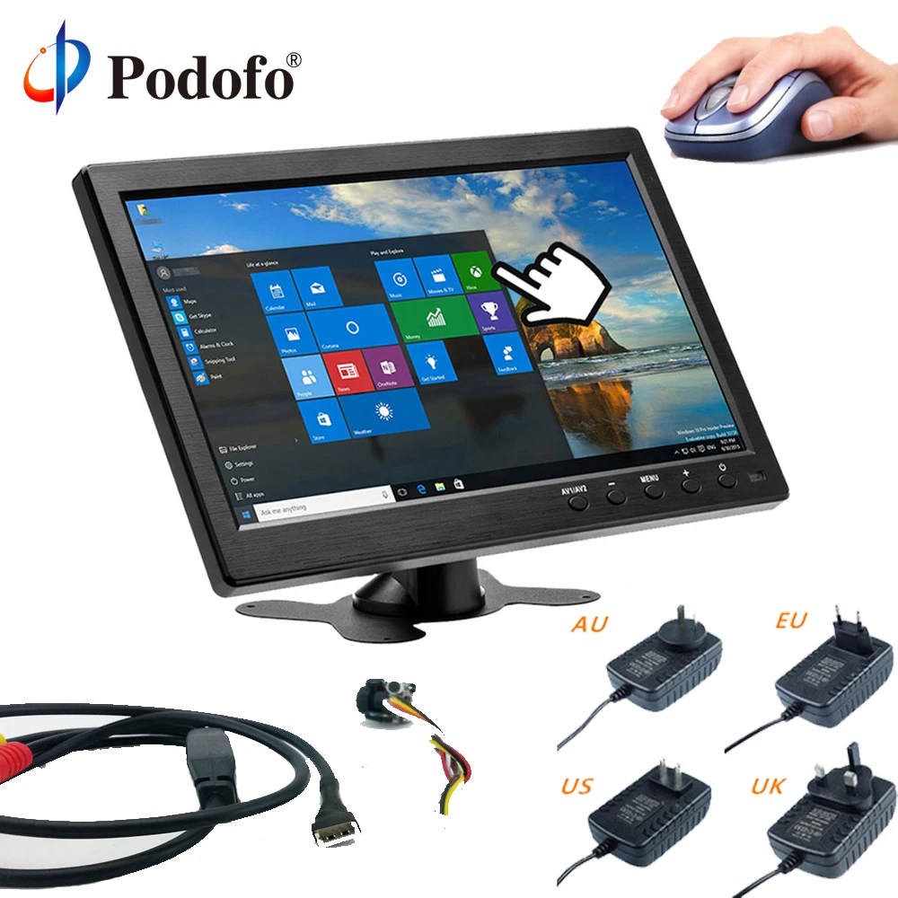

Podofo 10.1" LCD HD Monitor Mini TV & Computer Display Color Screen 2 Channel Video Input Security Monitor With Speaker VGA HDMI