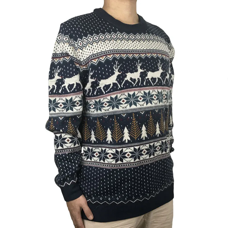 Funny Light Up Ugly Christmas Sweater for Men and Women Navy Blue Male Xmas Pullover Jumper Reindeer Patterned Plus Size S-4XL 3