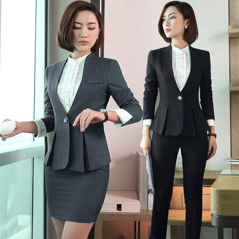 QBK DPU brands Business attire slim OL office women suits blazer set 2017 new arrival plus size 4XL Black business suits